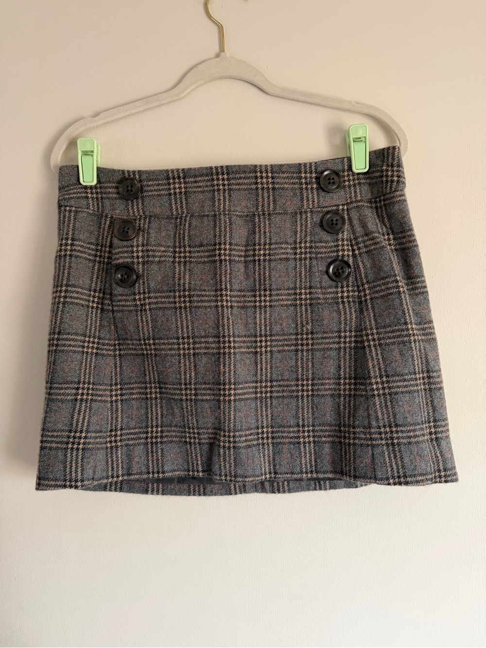 GAP Gray Plaid Button-Front Mini Skirt